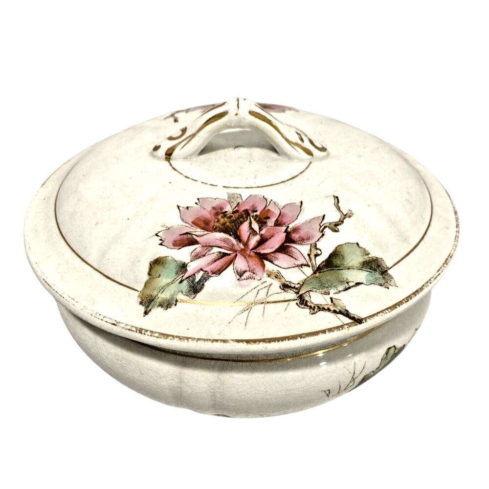 Vintage Ironstone Porcelain Vanity Jar 3-part Soap Dish Dresser Box Victorian